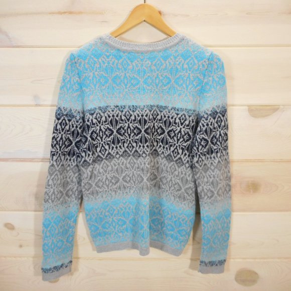 Talbots Women's M Fair Isle Pullover Lambswool Blend Sweater Blue Gray Navy - Picture 3 of 6